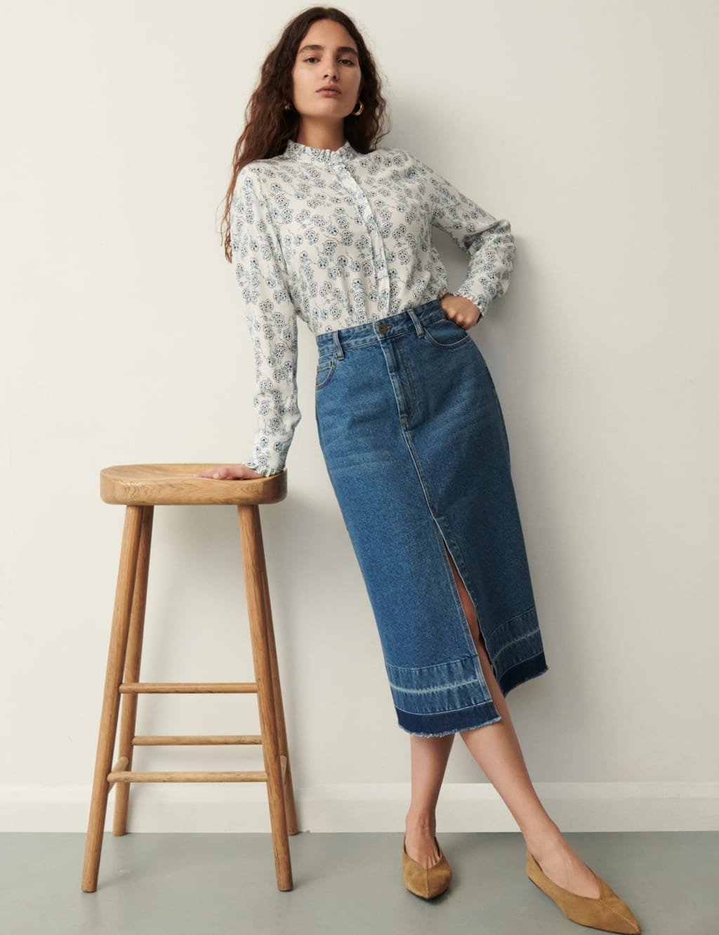 Prps split-front a-line denim midi skirt sales