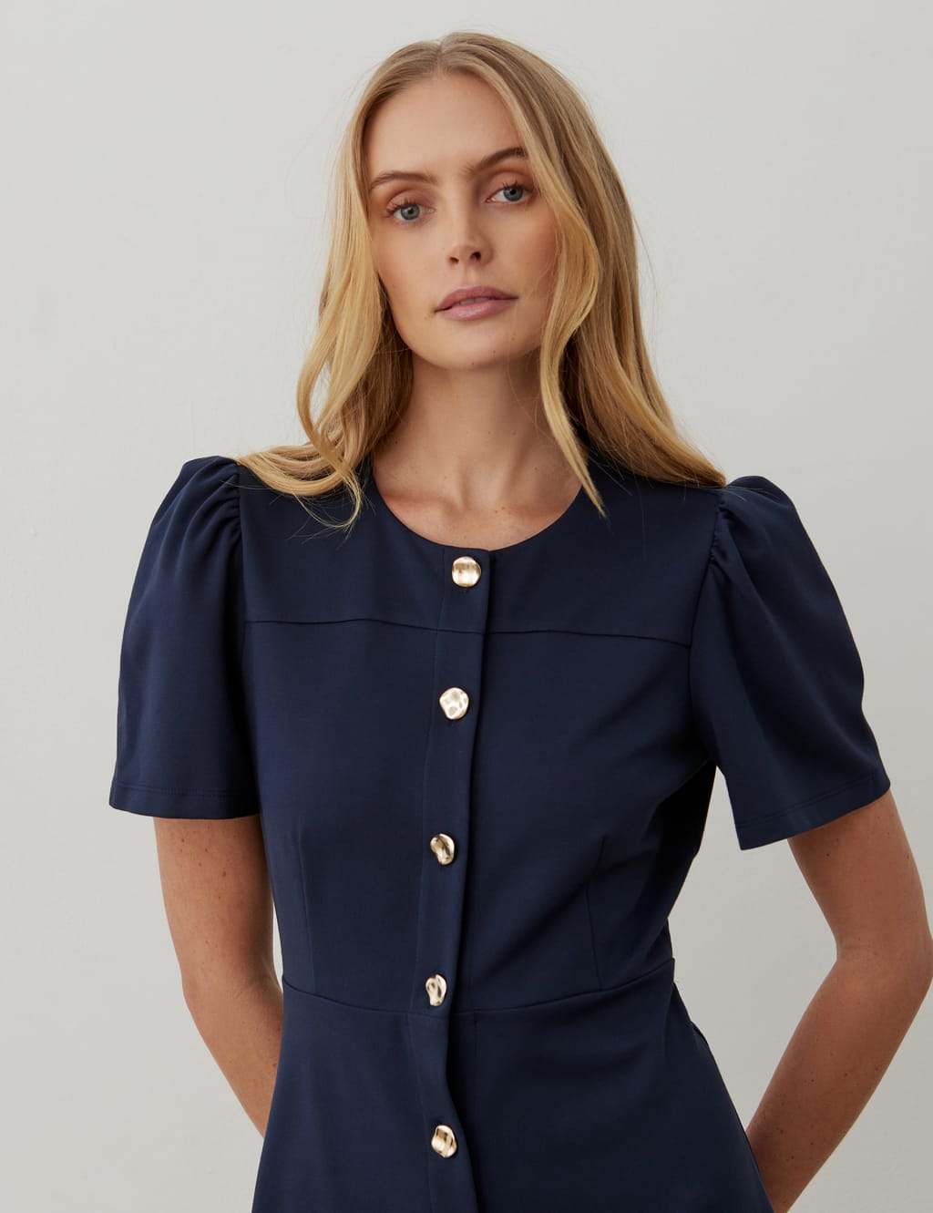 Button Through Knee Length Shift Dress