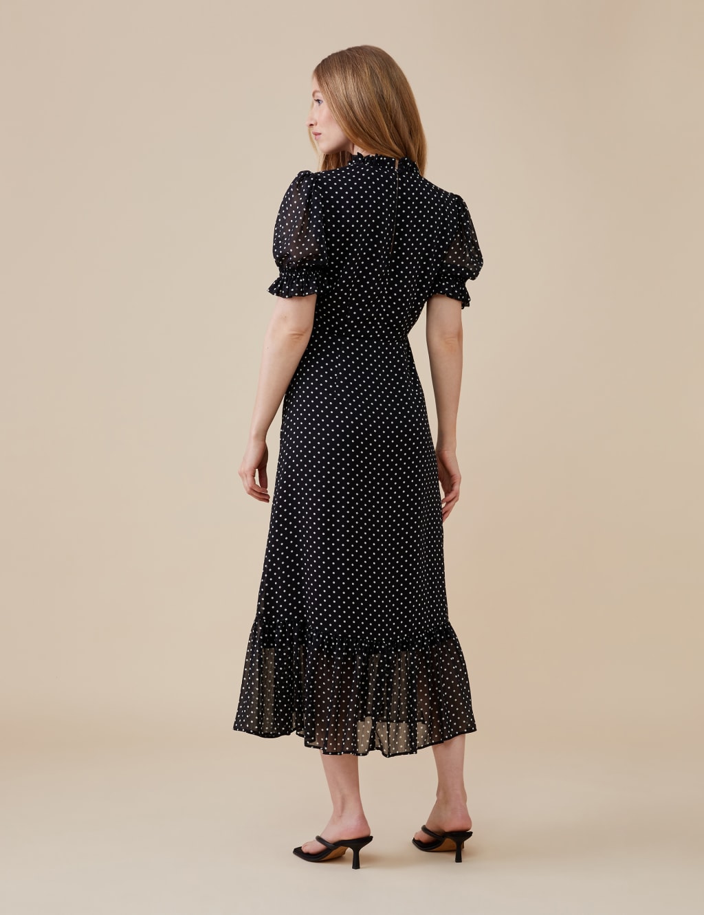 Polka Dot High Neck Midi Waisted Dress 4 of 4
