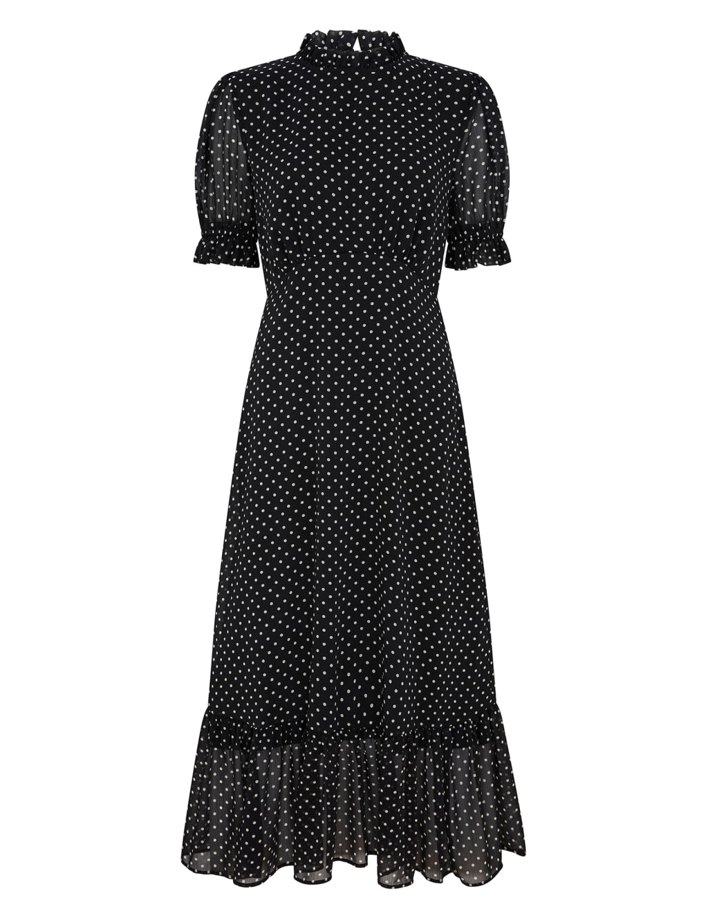 Polka Dot High Neck Midi Waisted Dress 2 of 4