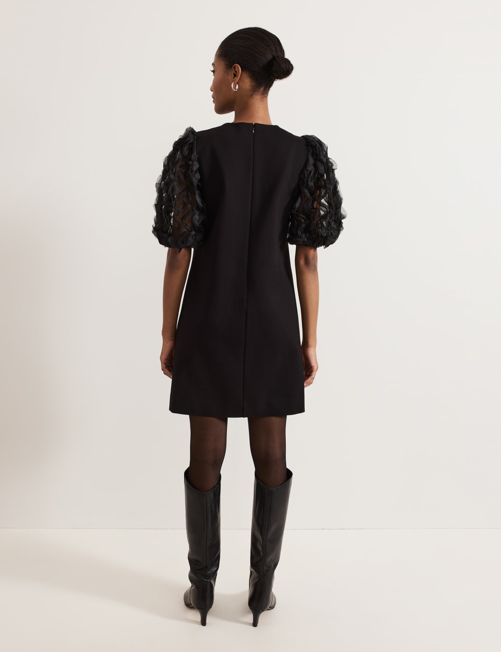 Textured Ruffle Sleeve Mini Shift Dress 3 of 7