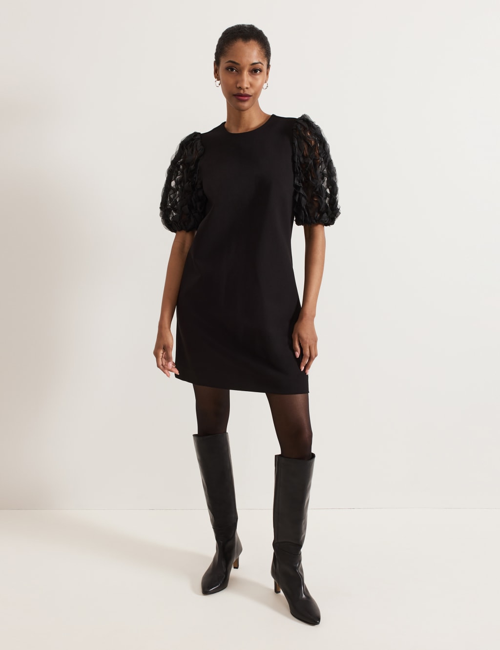 Textured Ruffle Sleeve Mini Shift Dress 4 of 7