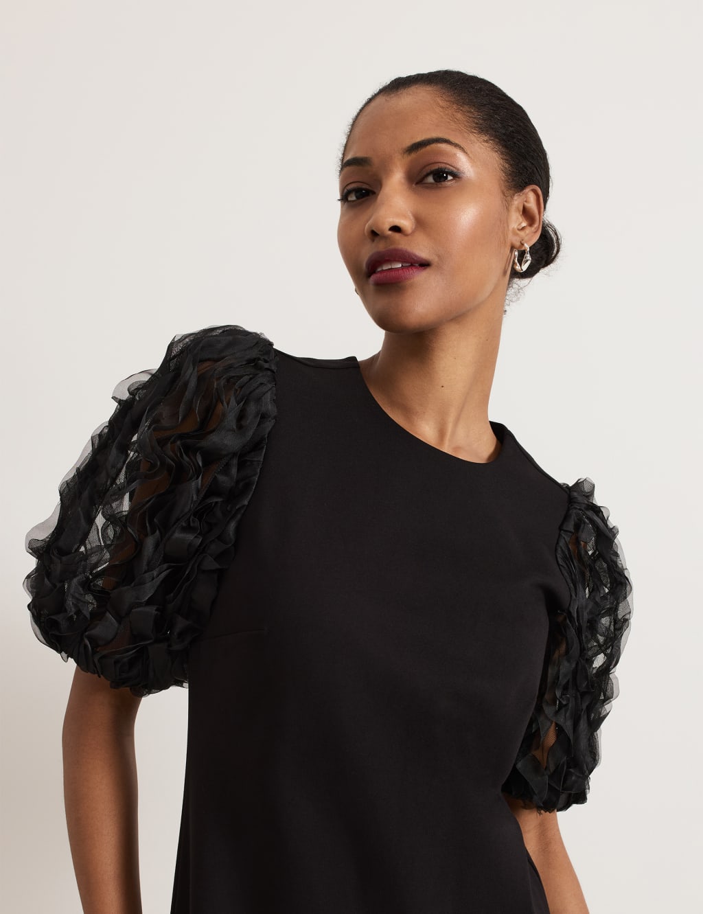 Textured Ruffle Sleeve Mini Shift Dress 5 of 7