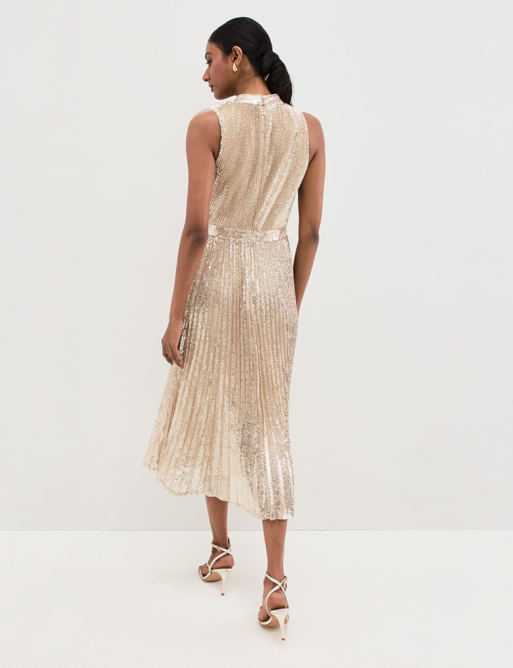 Sequin Tie Neck Midi Dress 3 of 8