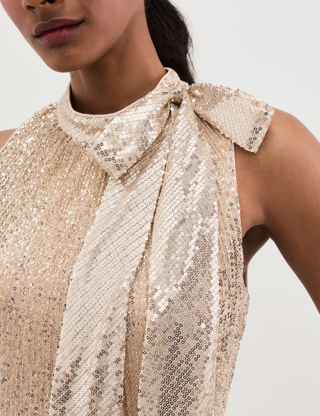 Sequin Tie Neck Midi Dress 5 of 8