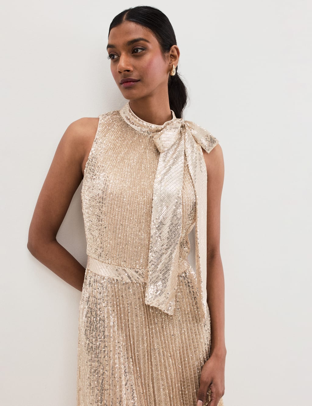 Sequin Tie Neck Midi Dress 6 of 8