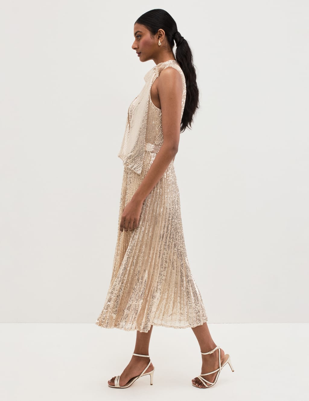 Sequin Tie Neck Midi Dress 8 of 8