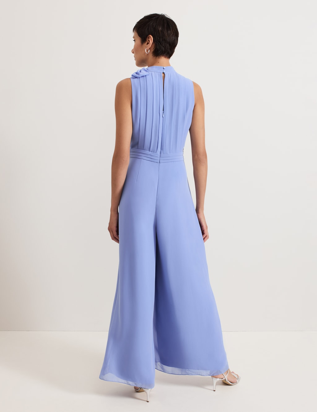 Pleated Tie Neck Sleeveless Wide Leg Jumpsuit 3 of 8