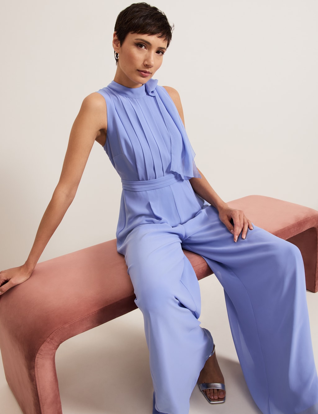 Pleated Tie Neck Sleeveless Wide Leg Jumpsuit | Phase Eight Pleated Tie Neck Sleeveless Wide Leg Jumpsuit | Phase Eight