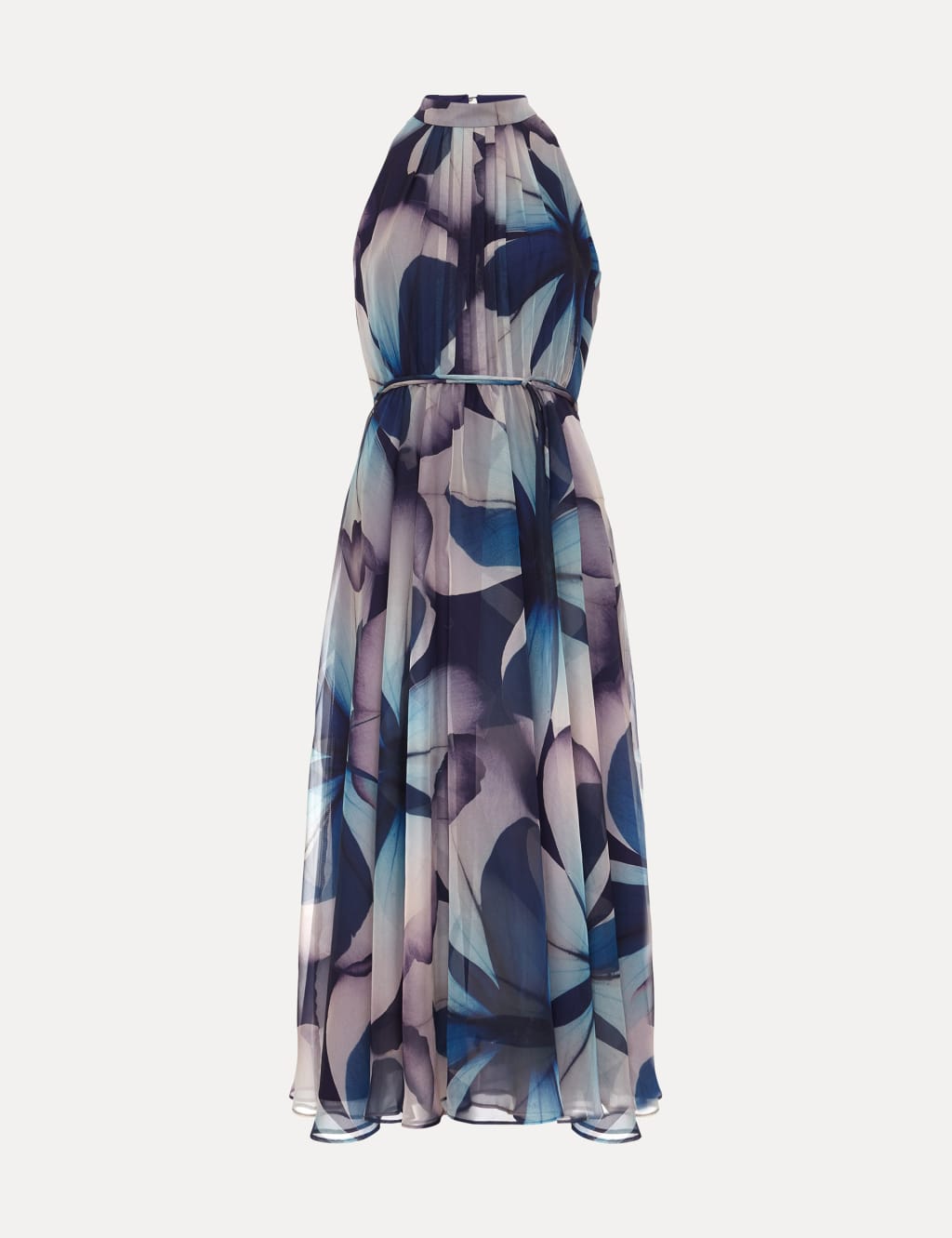 Sheer Floral High Neck Pleated Midi Swing Dress 2 of 7