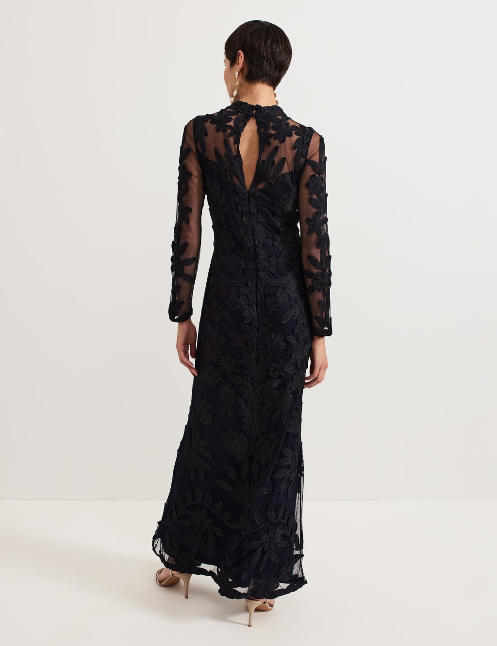Sheer Broderie High Neck Maxi Bodycon Dress 3 of 9