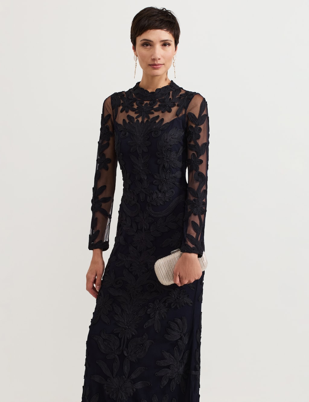 Sheer Broderie High Neck Maxi Bodycon Dress 4 of 9