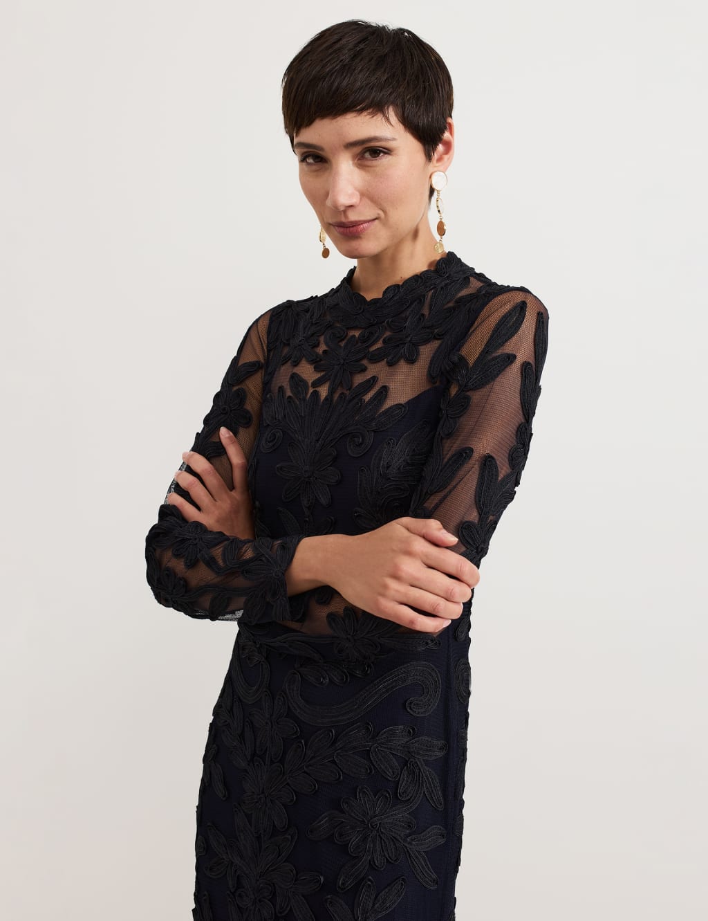 Sheer Broderie High Neck Maxi Bodycon Dress 7 of 9