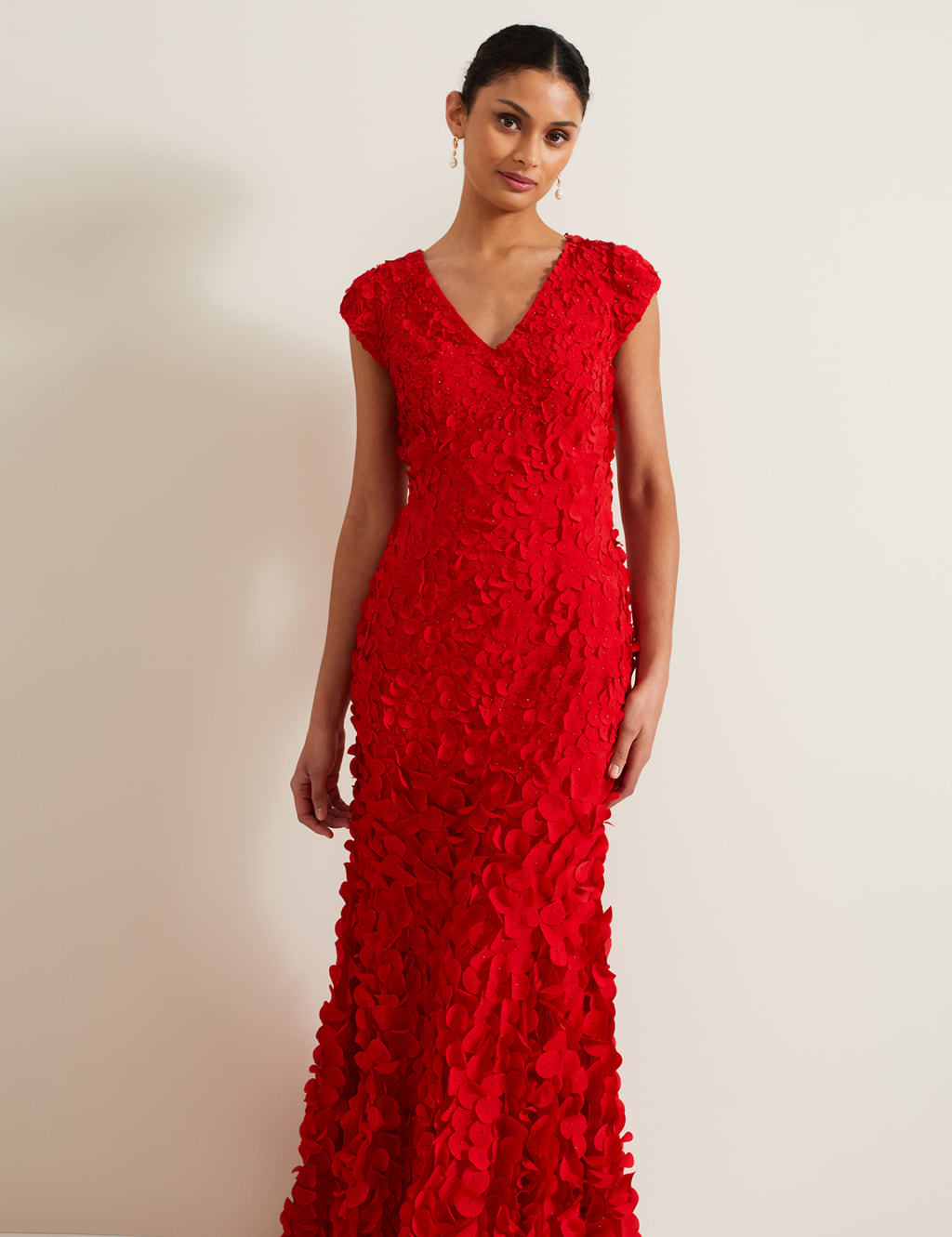 Chiffon Applique Ruffle V-Neck Maxi Skater Dress 4 of 8