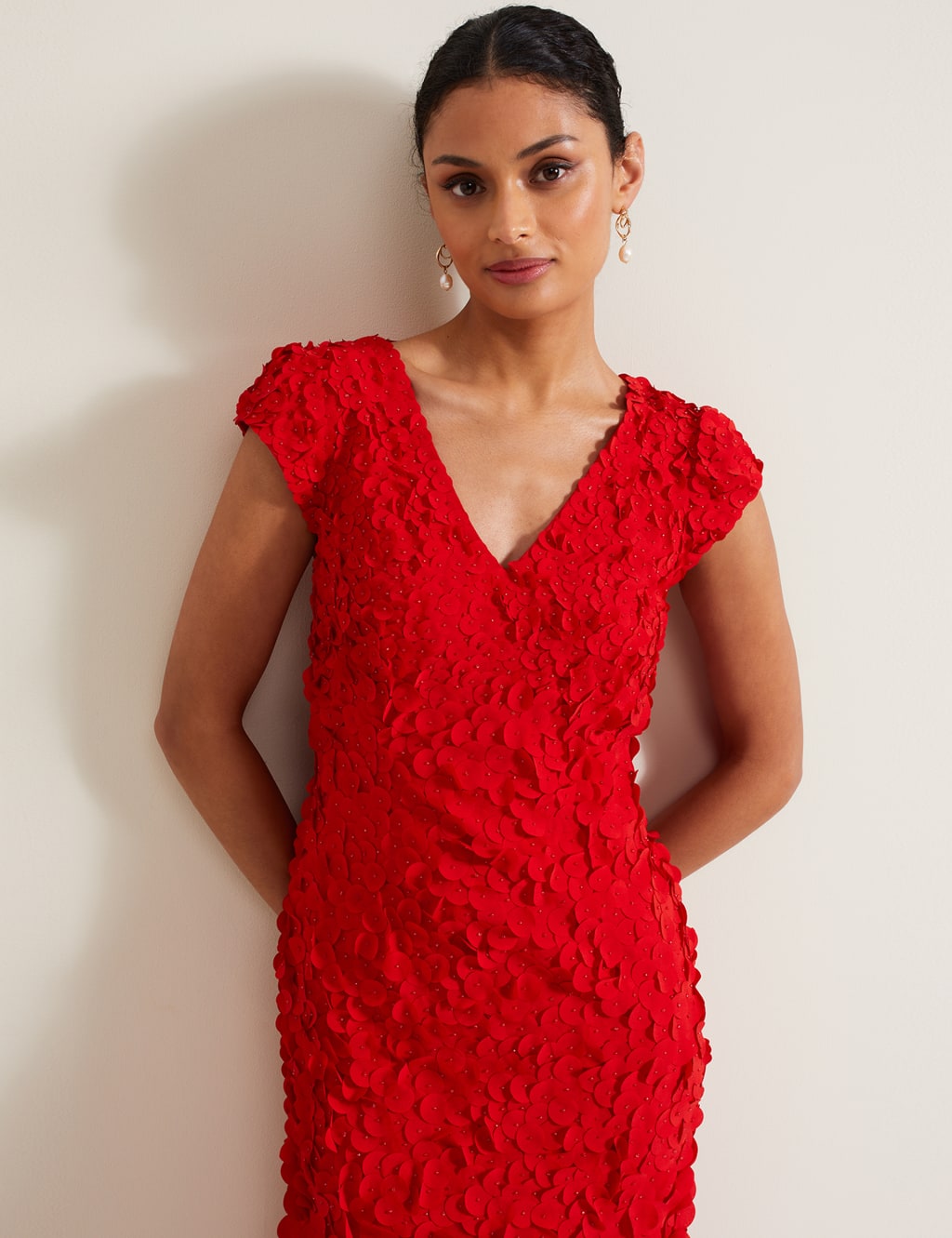 Chiffon Applique Ruffle V-Neck Maxi Skater Dress 6 of 8