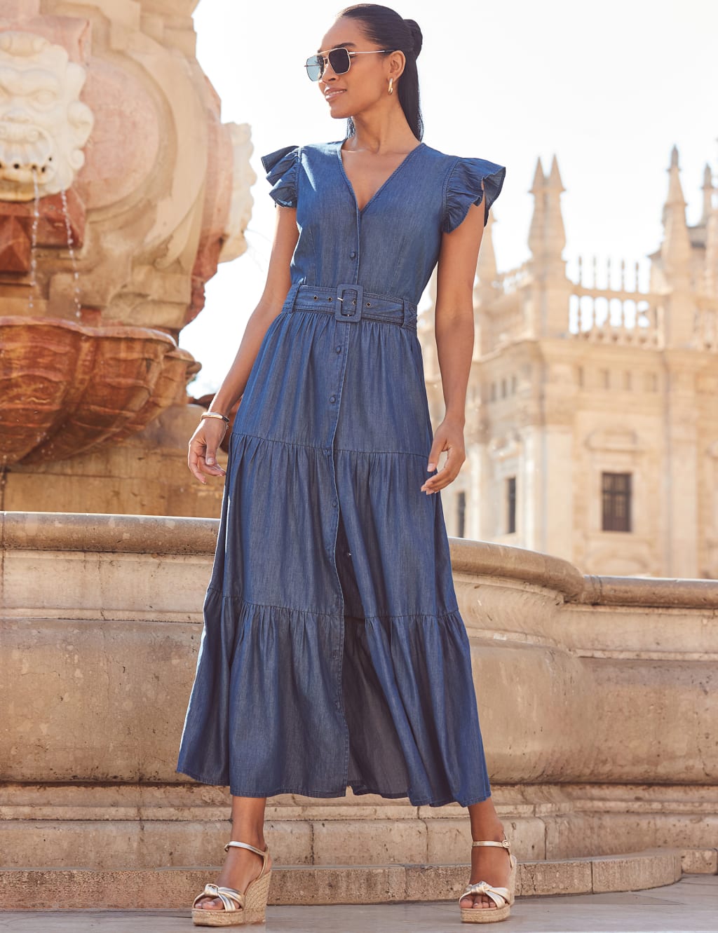 Cotton Rich V-Neck Maxi Tiered Dress 1 of 6
