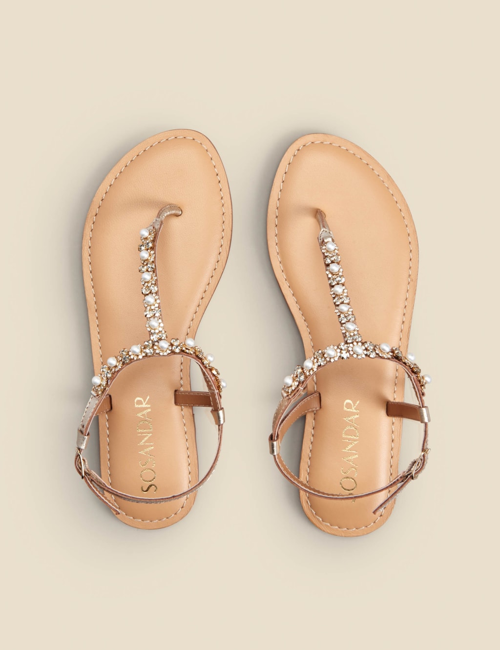 Leather Sparkle Flat Toe Thong Sandals 2 of 3