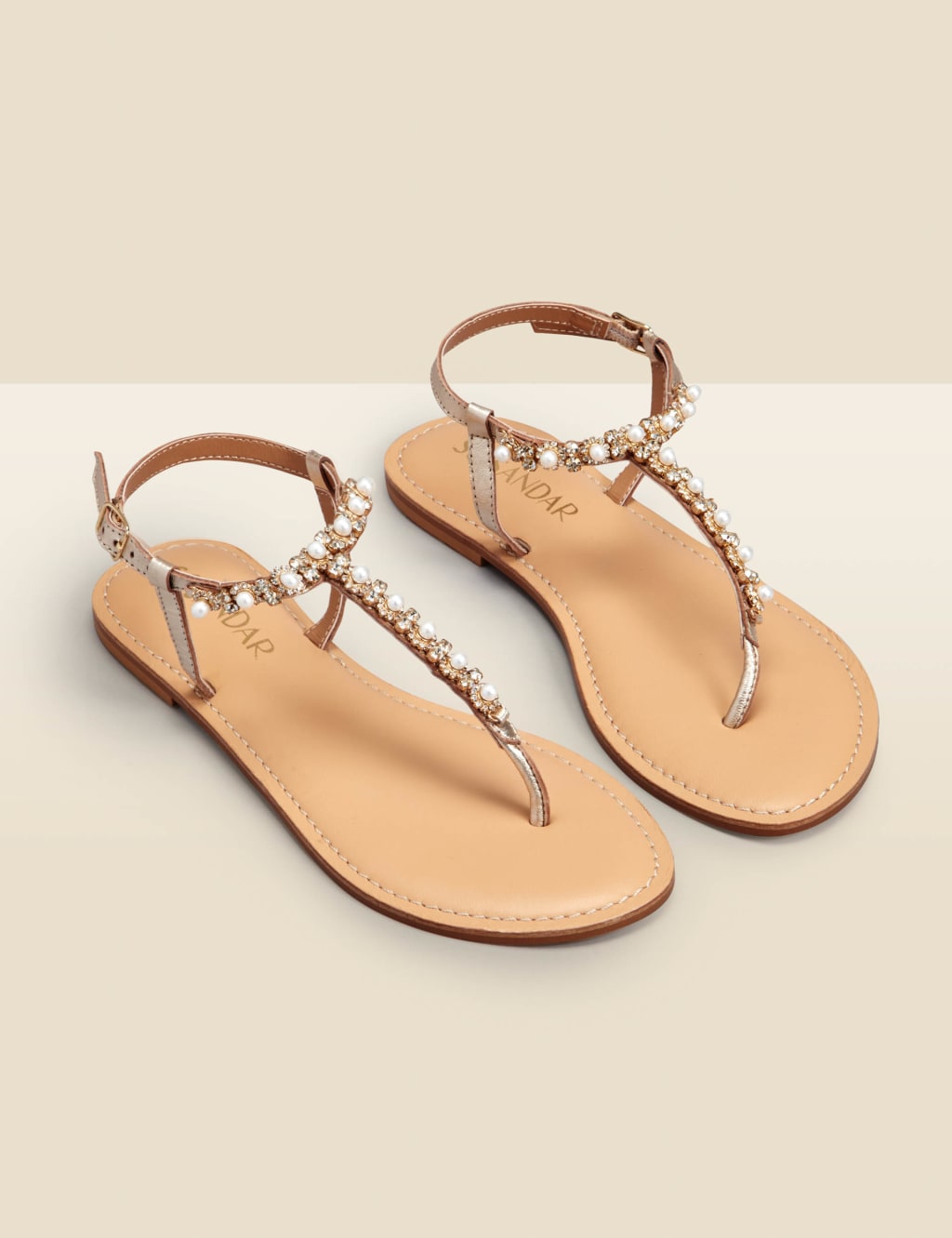 Leather Sparkle Flat Toe Thong Sandals SOSANDAR M S