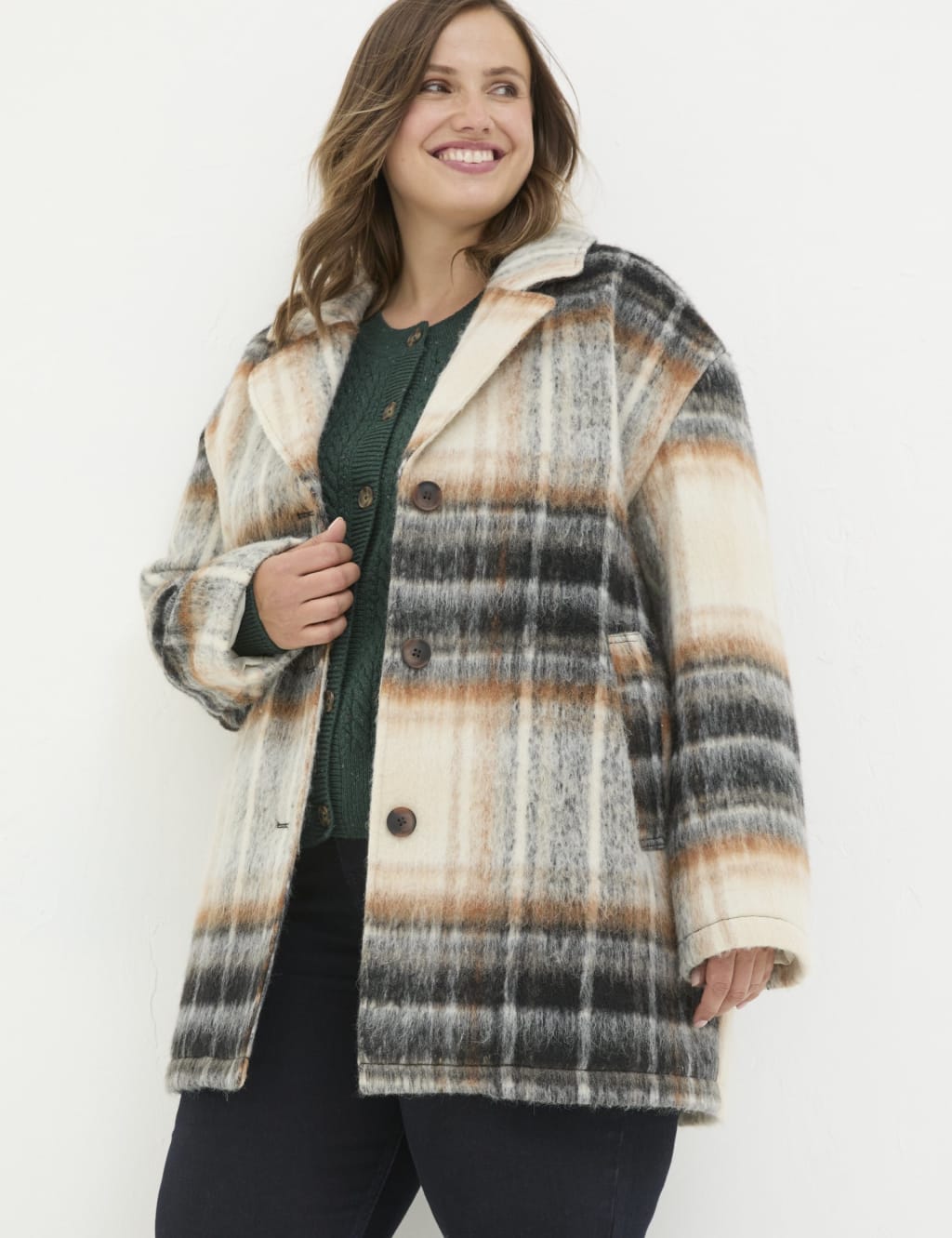 QA Wool Blend Checked Collared Tailored Coat