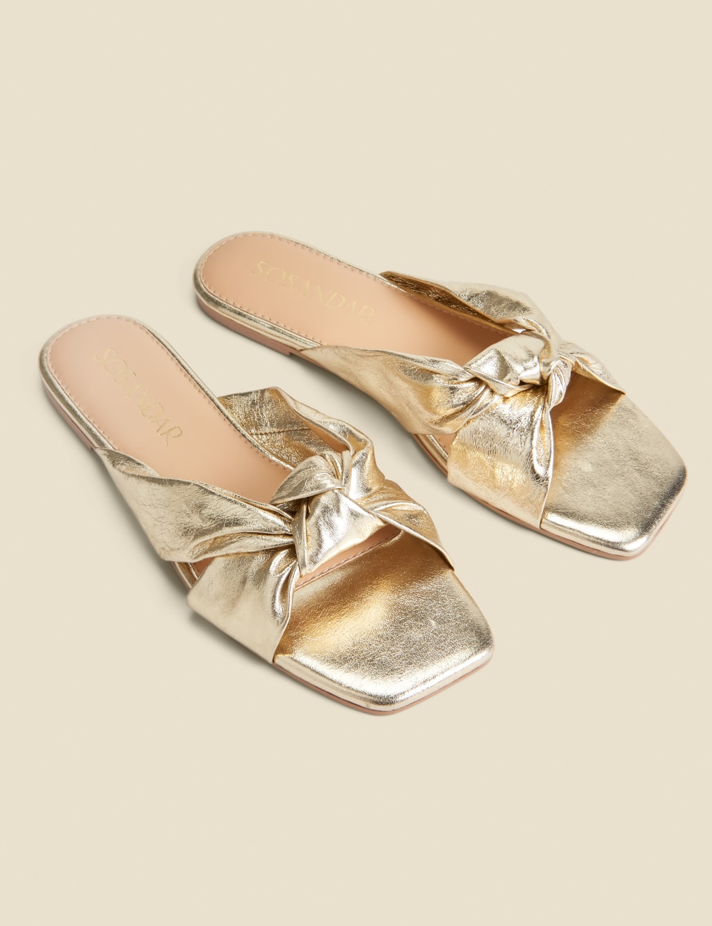 Leather Knot Metallic Flat Sandals SOSANDAR M S