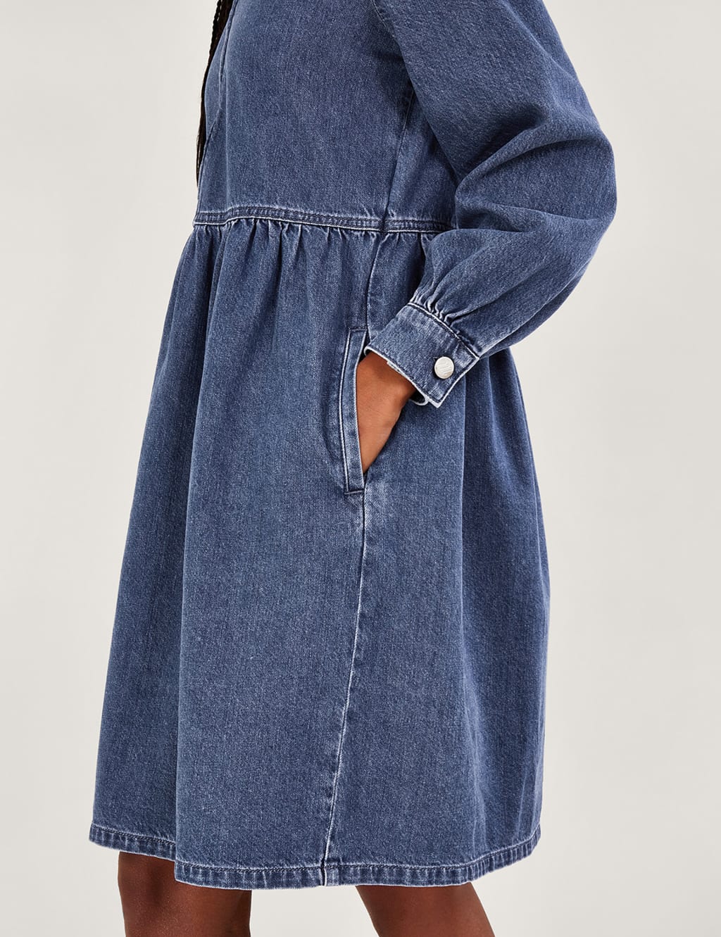 Denim Zip Neck Knee Length Shirt Dress 4 of 5