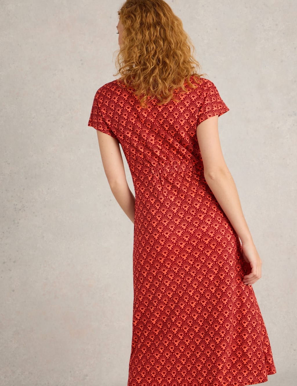 Pure Linen Jersey Printed V-Neck Midi Dress 4 of 6