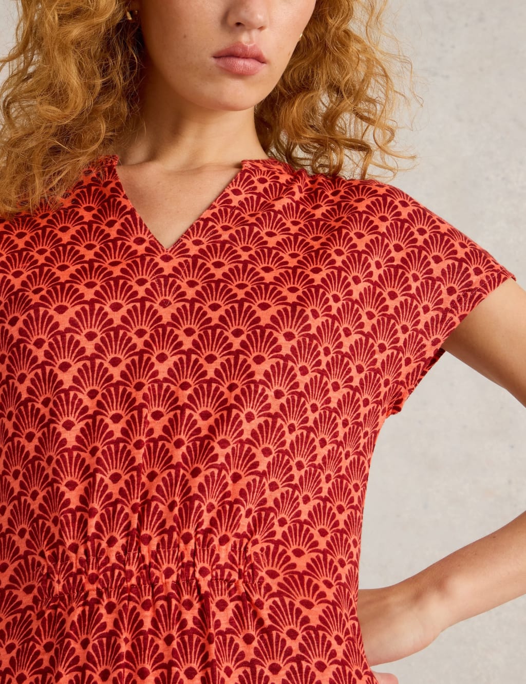 Pure Linen Jersey Printed V-Neck Midi Dress 5 of 6