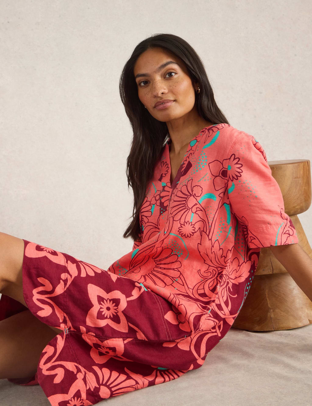 Pure Linen Printed Knee Length Relaxed Dress 3 of 6