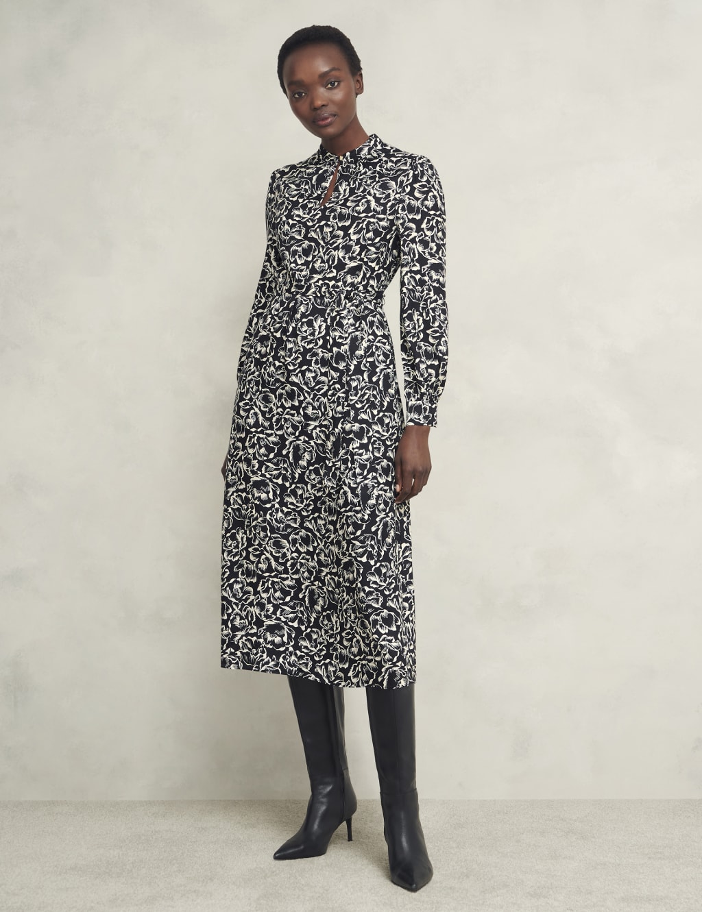 Floral High Neck Midi Waisted Dress 1 of 9