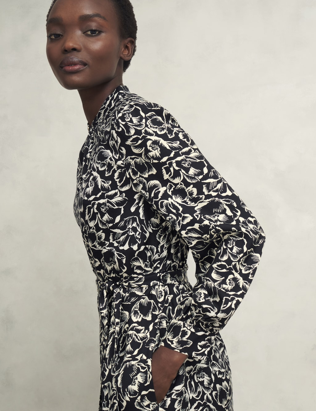Floral High Neck Midi Waisted Dress 5 of 9
