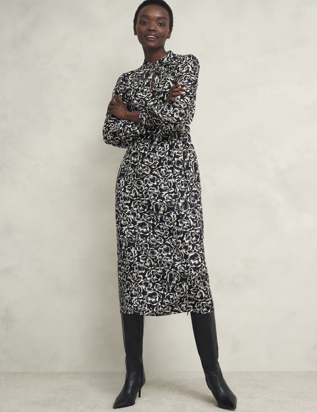 Floral High Neck Midi Waisted Dress 7 of 9