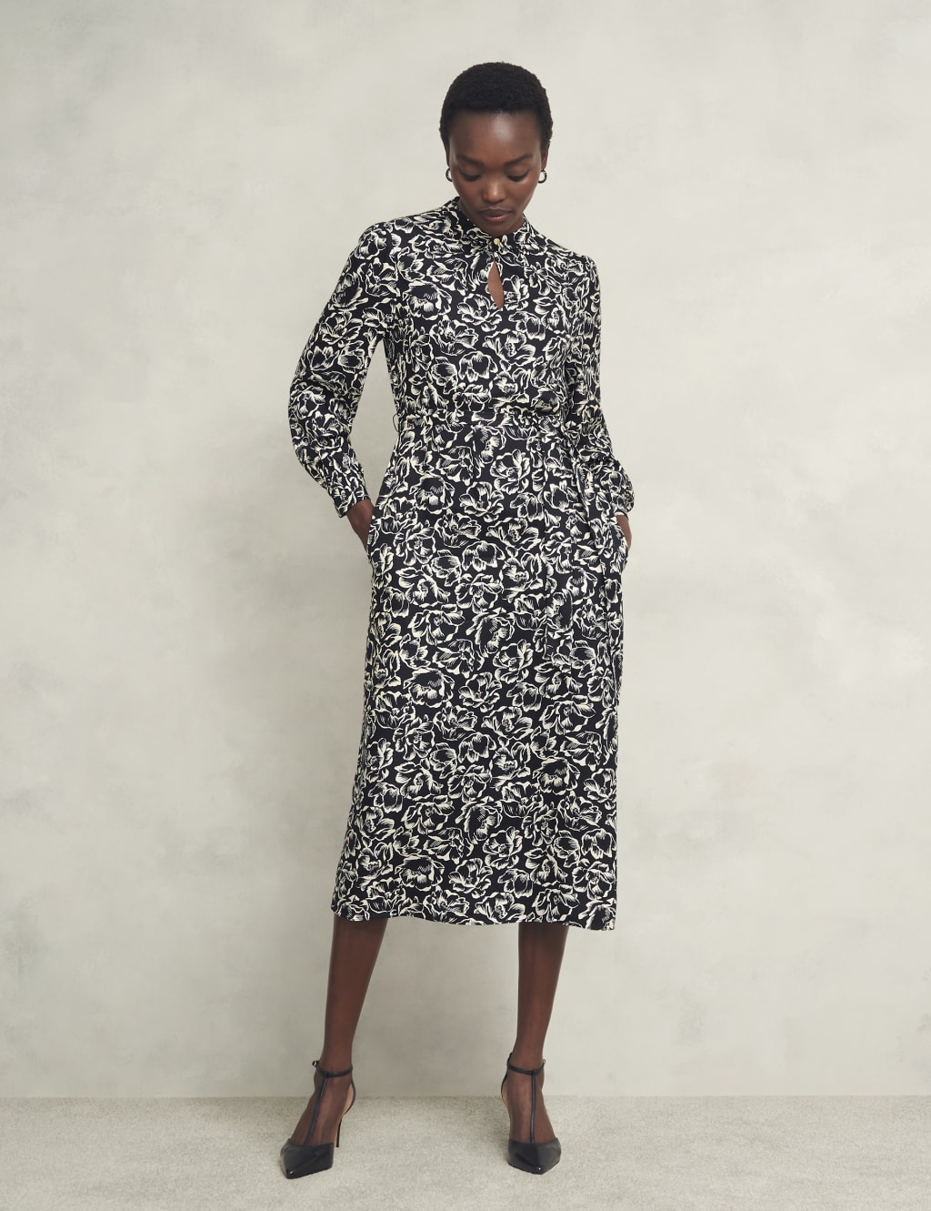 Floral High Neck Midi Waisted Dress 8 of 9
