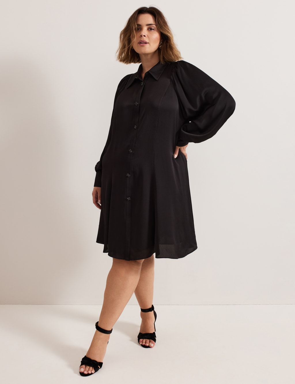 Black knee length shirt dress hot sale