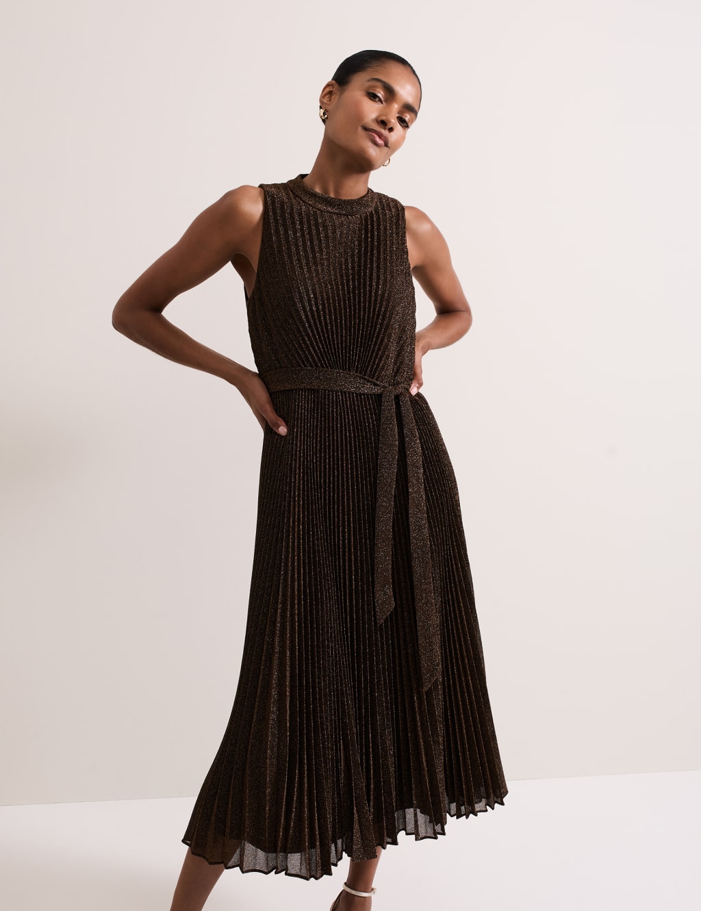 Sparkly Pleated Midi Skater Dress