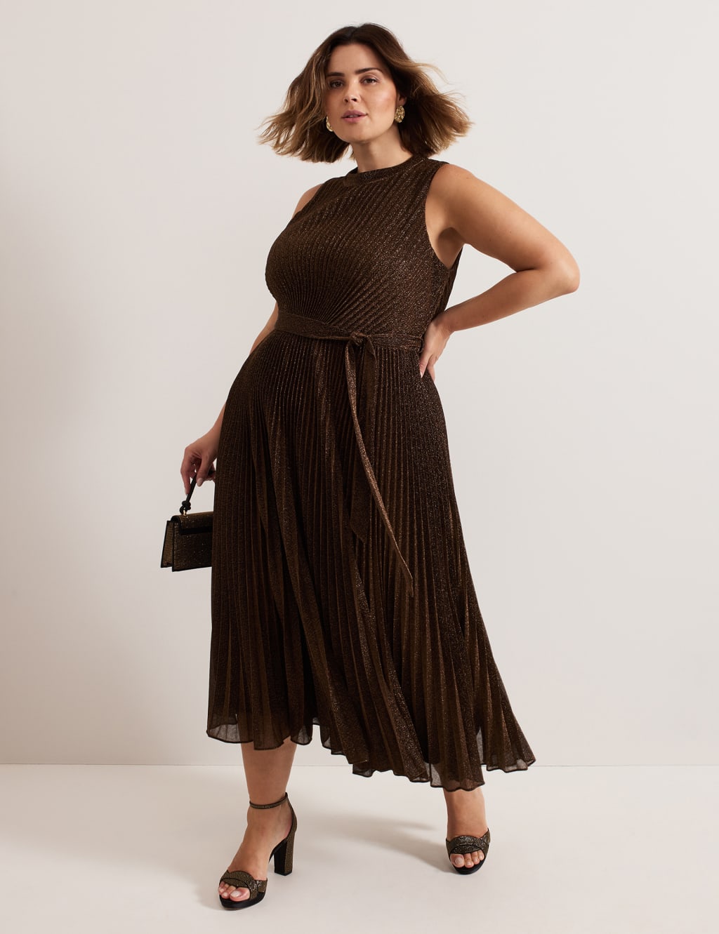 Sparkly Pleated Midi Skater Dress