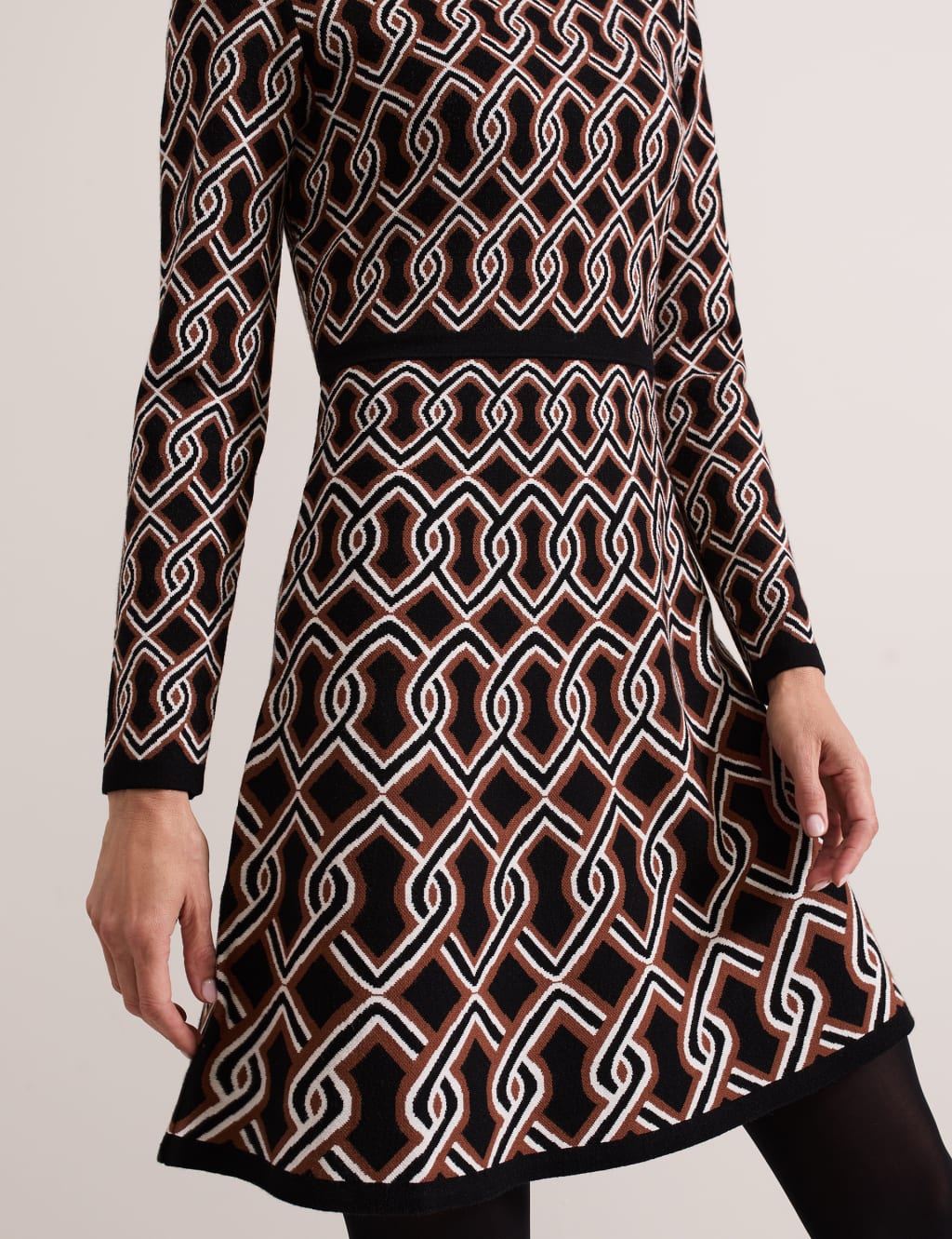 Jacquard Round Neck Mini Swing Dress