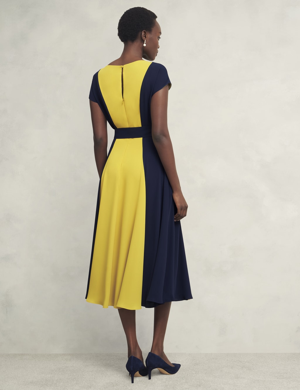 Colour Block Slash Neck Midi Waisted Dress 3 of 5