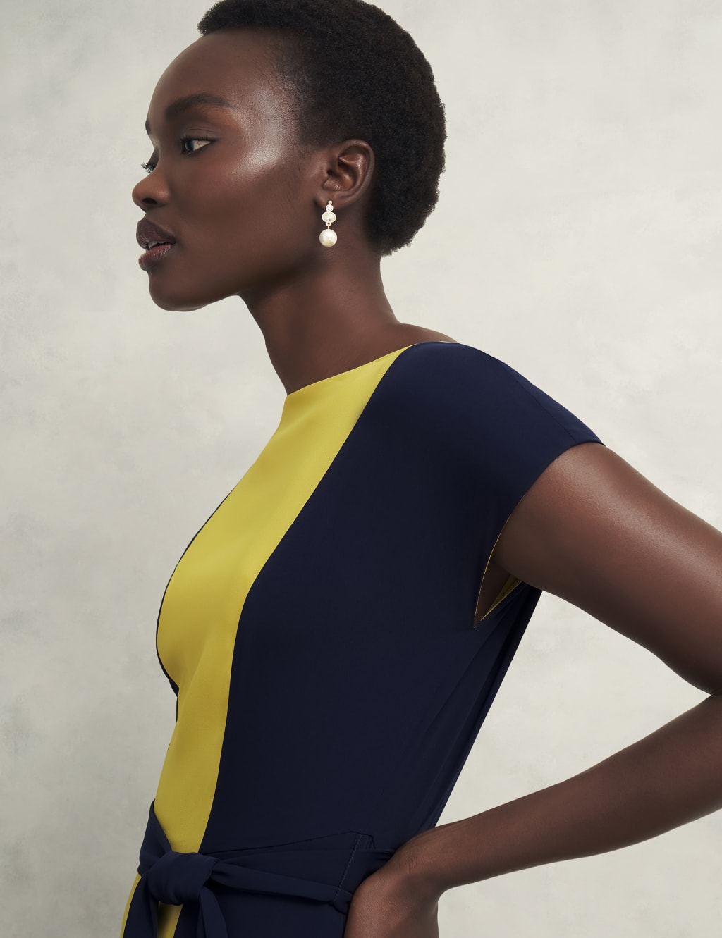Colour Block Slash Neck Midi Waisted Dress 4 of 5