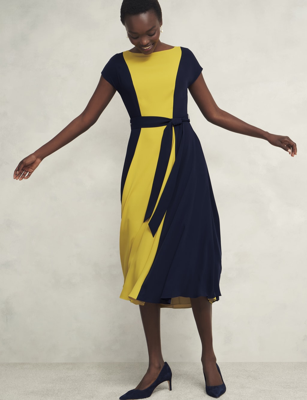 Colour Block Slash Neck Midi Waisted Dress 5 of 5