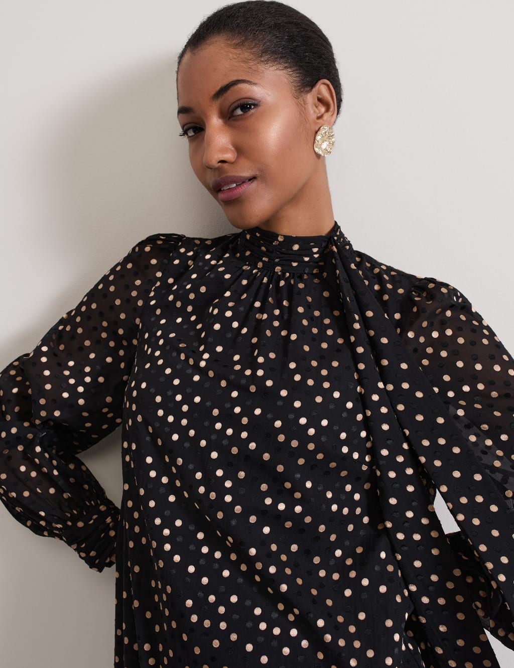 Polka Dot High Neck Mini Swing Dress