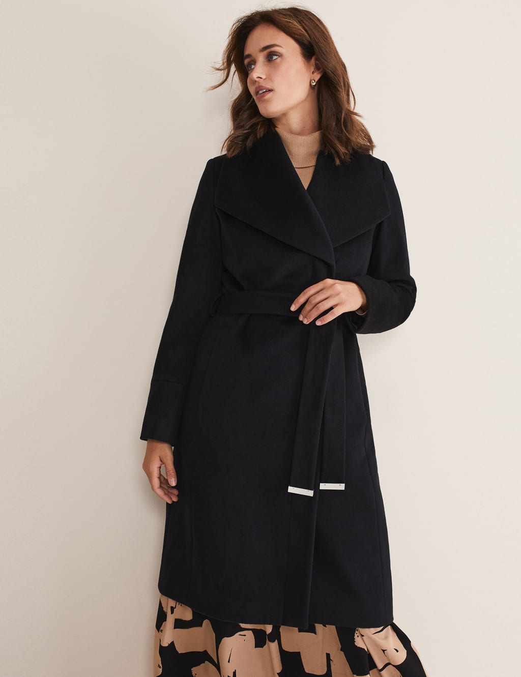 Ladies black wrap coat hot sale