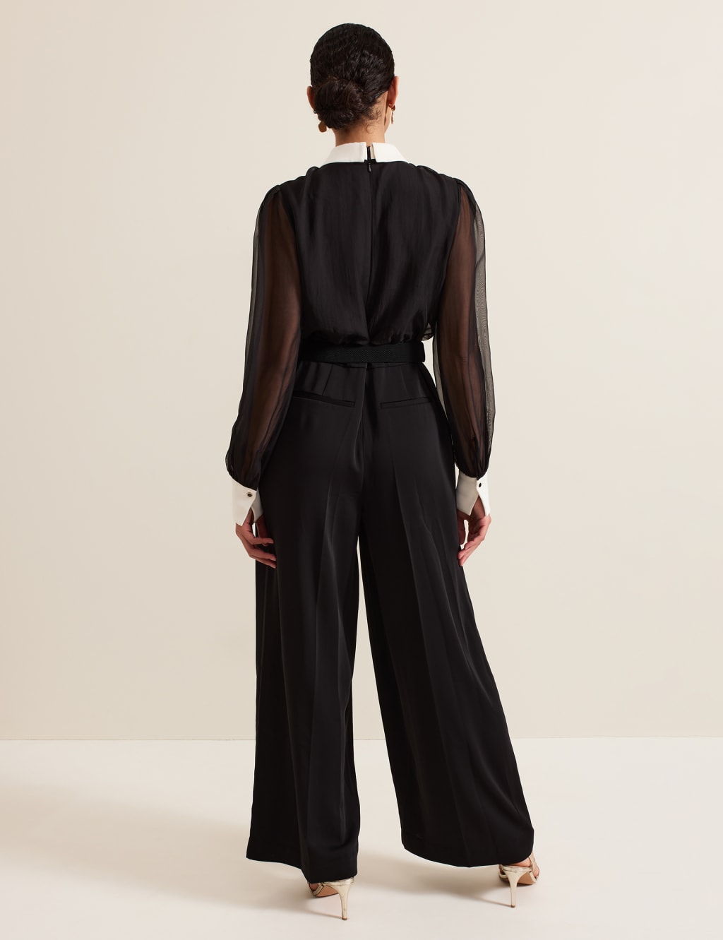 Belted Long Sleeve Waisted Jumpsuit 3 of 8