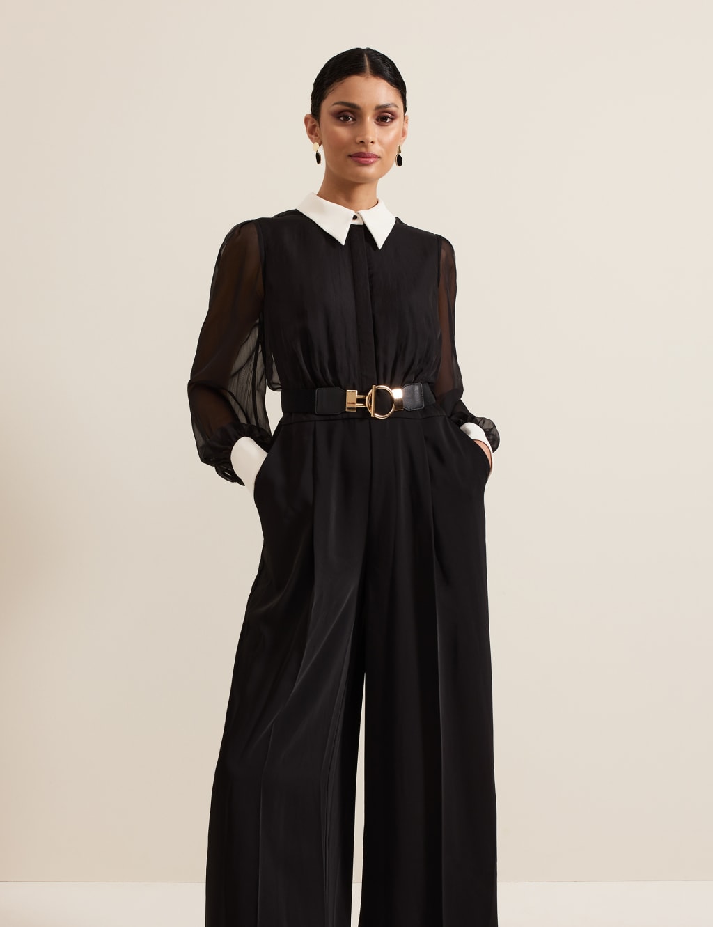 Belted Long Sleeve Waisted Jumpsuit 4 of 8