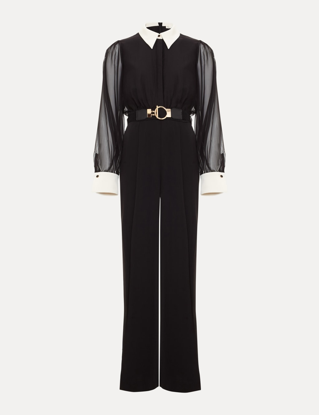 Belted Long Sleeve Waisted Jumpsuit
