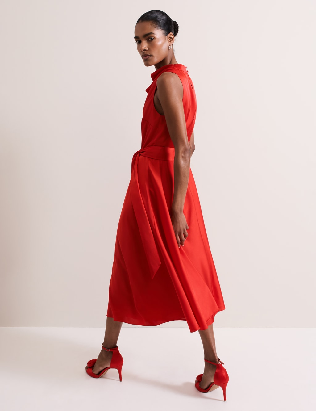 Satin Cowl Neck Midi Skater Dress