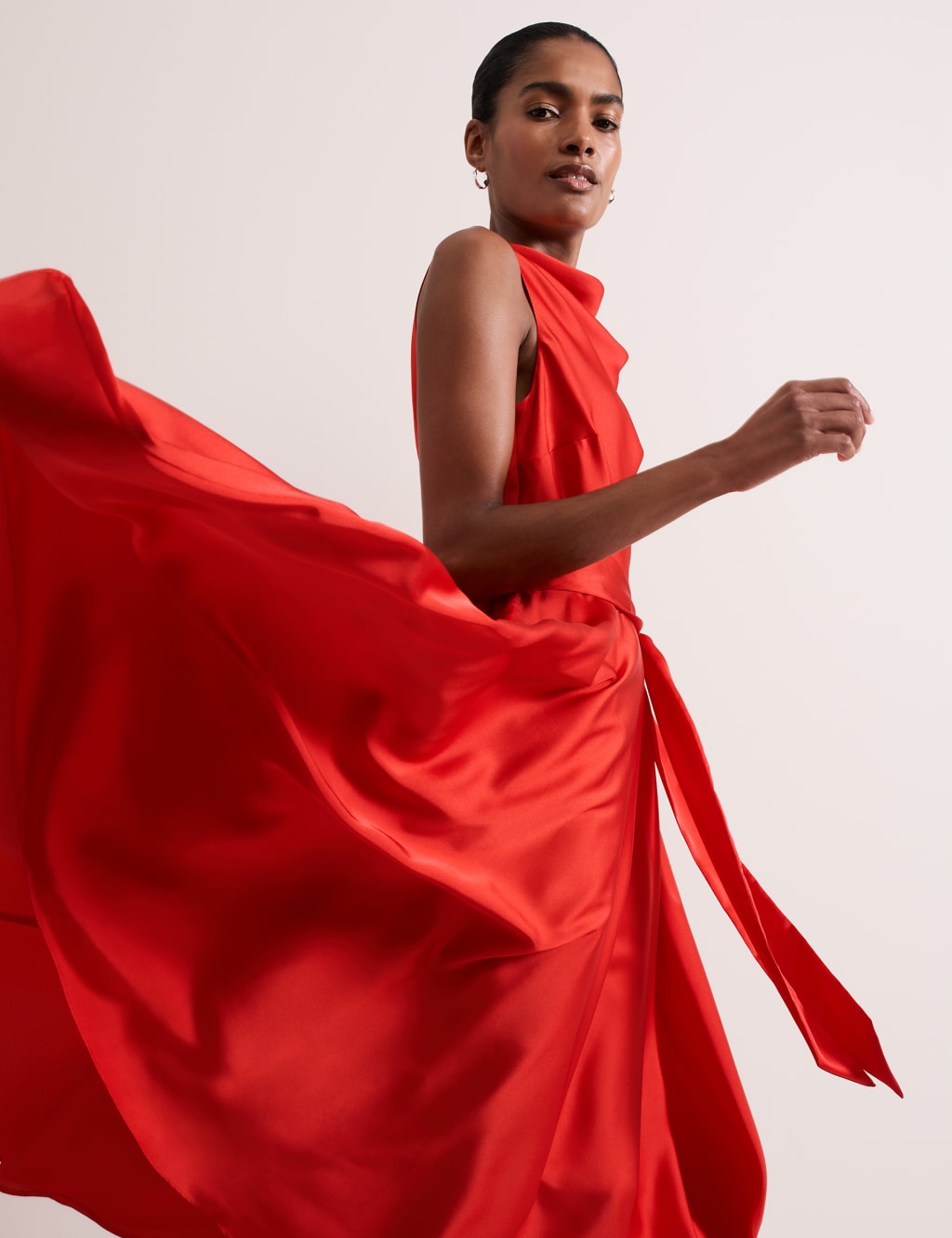 Satin Cowl Neck Midi Skater Dress