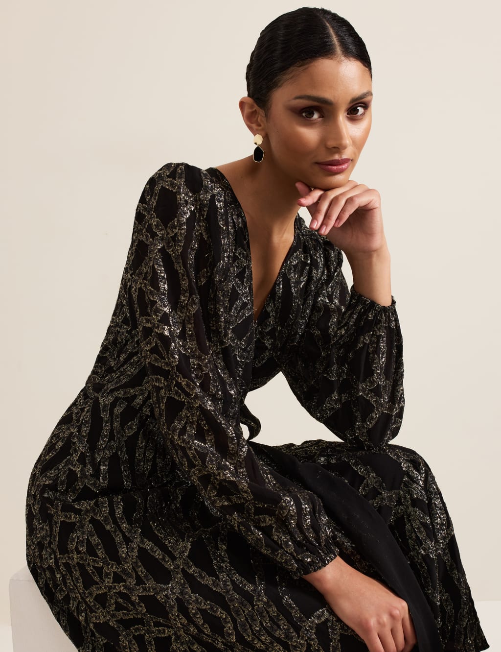 Metallic v neck dress hot sale