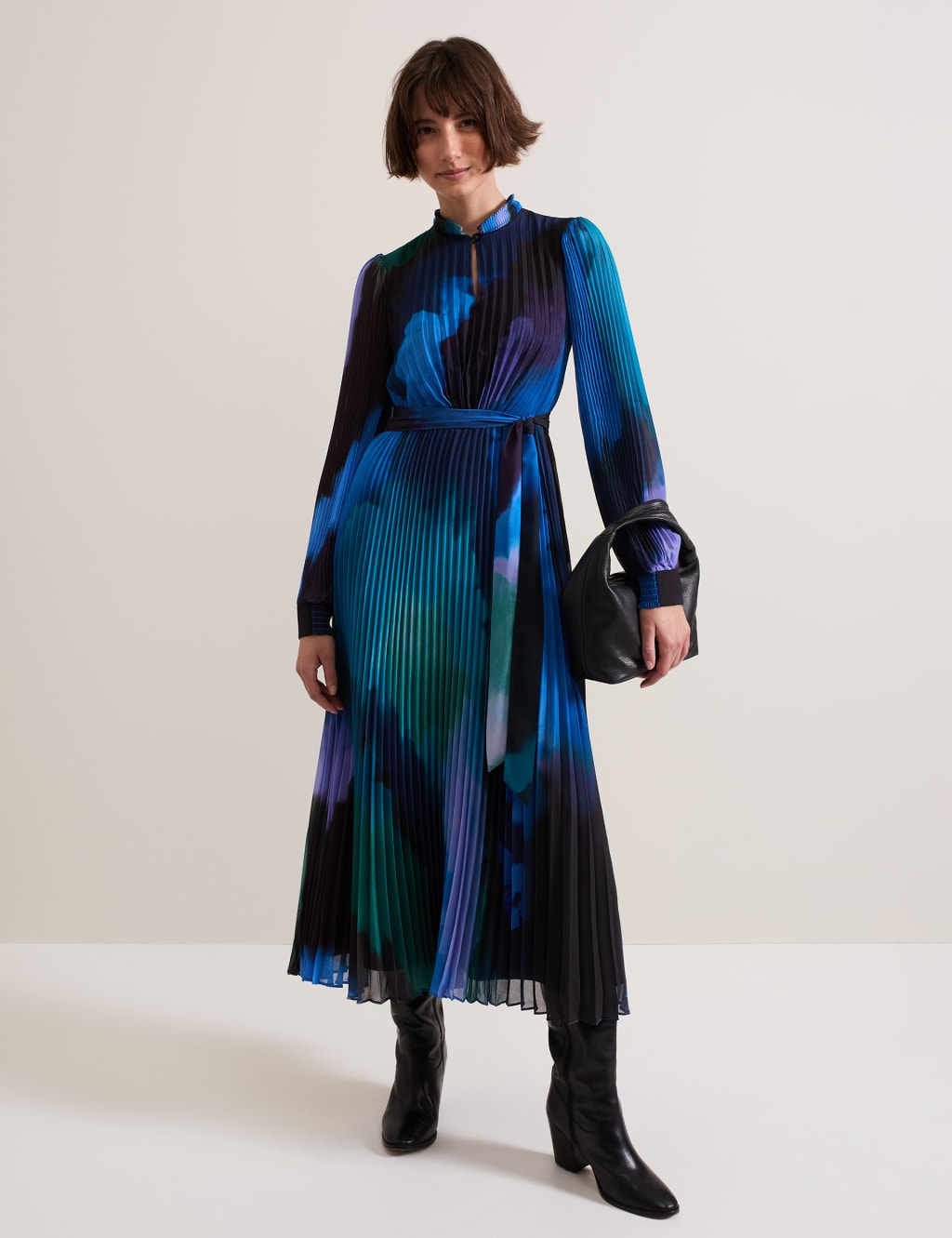 Pleated High Neck Midaxi Dress Phase Eight M S