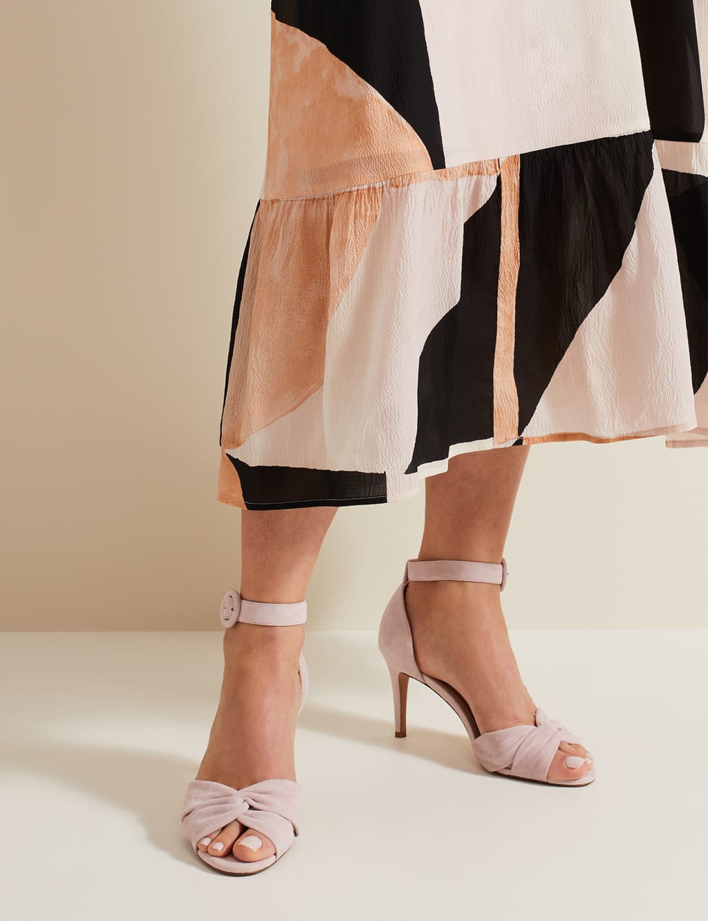 Suede Twist Ankle Strap Stiletto Heel Sandals 3 of 8