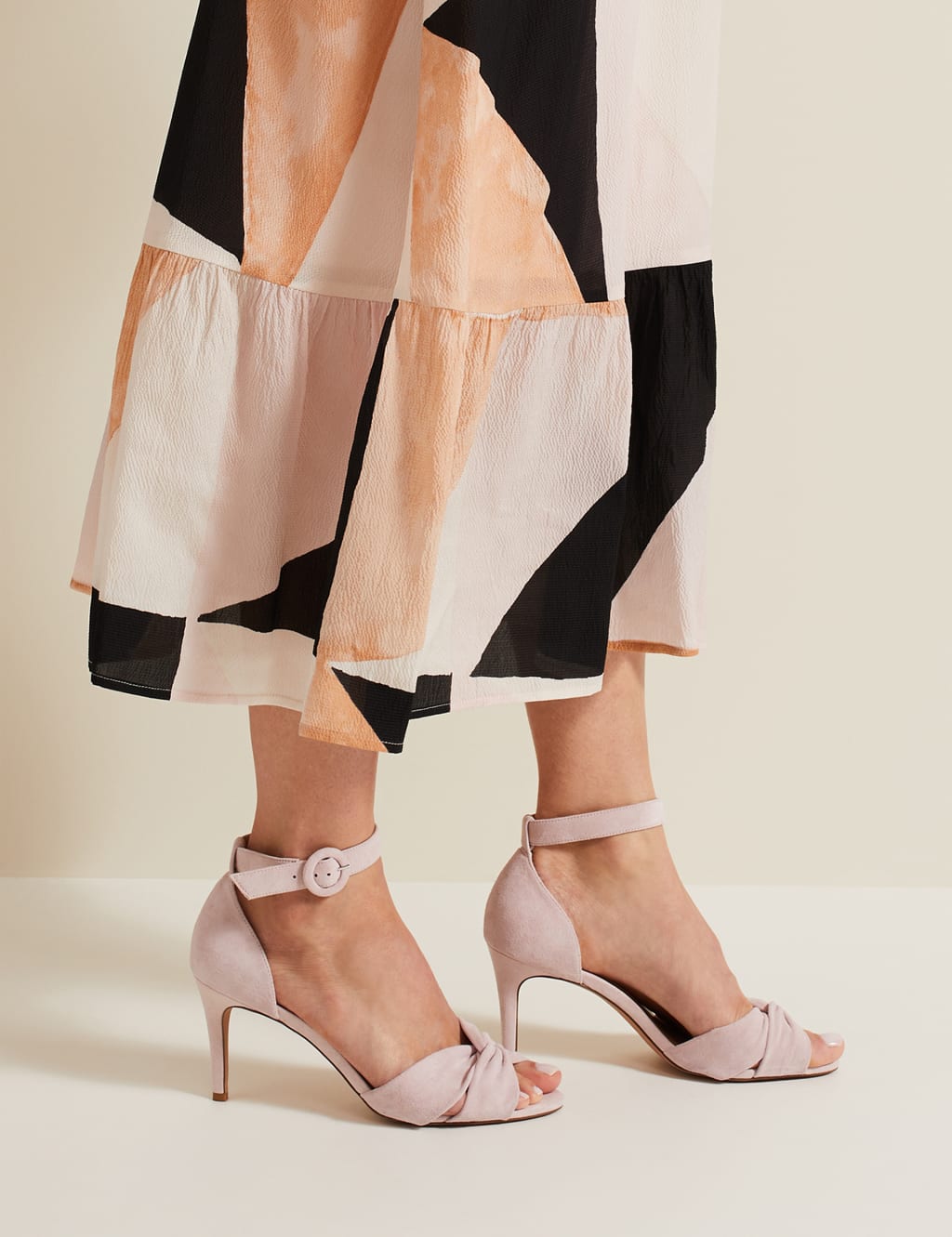 Suede Twist Ankle Strap Stiletto Heel Sandals 4 of 8